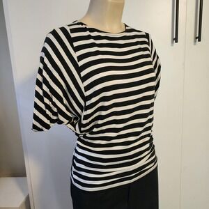 Dana Buchman Black White Striped Winged Sleeve Blouse Womens XS Pullover Top
